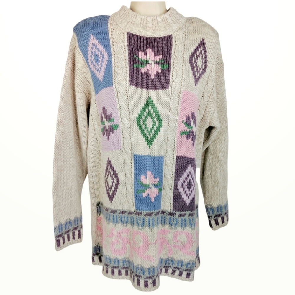 Vintage Cottage Core Granny Chic Patchwork Sweater - image 1